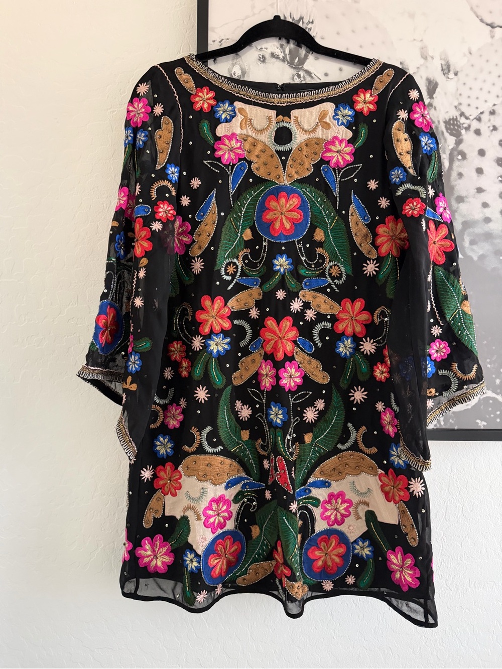 Alice + Olivia Eleonora Black Sequins Beaded Floral Mini Dress - Picture 3 of 16